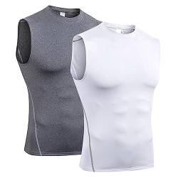 ACMEDE Herren Kompressionsshirt Tank Top S - XL 2er Pack Quick Dry Ärmelloses Muskel Shirt Funktionsshirt Laufshirt Herren Sportswear Kompressionsshirt Unterhemd Herren,52-87KG von ACMEDE