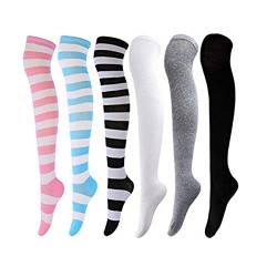 ACMEDE Kniestrümpfe Overknee Strümpfe Lange Gestreifte Socken Beinwärmer Schenkel Socken für Damen und Mädchen 6 Paar von ACMEDE