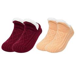 ACMEDE Kuschelsocken Damen Warme Socken Fleece Gefütterte Stricksocken Stoppernoppen Winter Warme Socken mit Anti Rutsch Sohle Bodensocken Kurz Hüttensocken Krabbelsocken Dicke Socken von ACMEDE