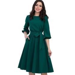 ACMEDE Rockabilly Kleider Damen Festlich Cocktailkleid 1/2 arm runder Hals Knielang Kleider Damen Elegant Swing Midi Langarm Festliche Kleider für Hochzeit Vintage Cocktailkleid EU 34-42 von ACMEDE