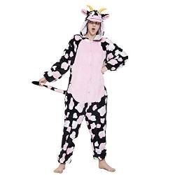 ACOGNA Kuh Erwachsene Einteiler Kostüm Tier Einteiler Pyjama Plüsch Frauen Cosplay Halloween Weihnachten Teenager Nachtwäsche, Rosa Kuh, S von ACOGNA