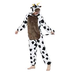 ACOGNA Kuh Erwachsene Einteiler Kostüm Tier Einteiler Pyjama Plüsch Frauen Cosplay Halloween Weihnachten Teenager Nachtwäsche, Weiße Kuh, M von ACOGNA