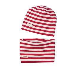 ACVIP Baby Jungen Mädchen Beanie Mütze und Loop Schal aus Baumwolle Kappe + Kragen Schal Set(Rot-Weiß Streifen, M) von ACVIP