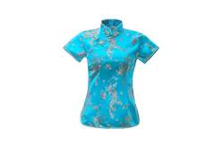 ACVIP Damen Drache Phoenix Qipao Top Kurzarm Stehkragen Chinesische Bluse Oberteile(China 2XL/EU 42,Hellblau) von ACVIP