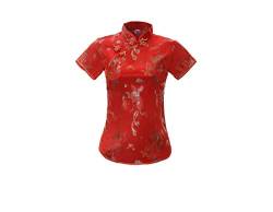 ACVIP Damen Drache Phoenix Qipao Top Kurzarm Stehkragen Chinesische Bluse Oberteile(China 3XL/EU 44,Rot) von ACVIP