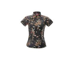 ACVIP Damen Drache Phoenix Qipao Top Kurzarm Stehkragen Chinesische Bluse Oberteile(China 3XL/EU 44,Schwarz) von ACVIP