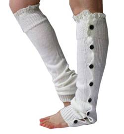 ACVIP Damen Gestrickt Beinstulpen Kniestrümpfe Winter Stiefel Socken mit Spitzen Knopf(Weiß) von ACVIP