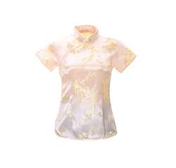 ACVIP Damen Pflaumenblüte Qipao Oberteile Stehkragen Kurzarm Chinesische Bluse Top(China 2XL/EU 42,Aprikose) von ACVIP