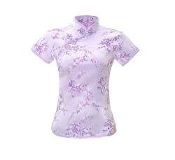 ACVIP Damen Pflaumenblüte Qipao Oberteile Stehkragen Kurzarm Chinesische Bluse Top(China 3XL/EU 44,Lila) von ACVIP