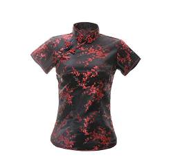 ACVIP Damen Pflaumenblüte Qipao Oberteile Stehkragen Kurzarm Chinesische Bluse Top(China 3XL/EU 44,Schwarz&Rot) von ACVIP