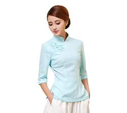 ACVIP Damen Reine Farbe Sieben Punkten Ärmel Klassisch Cheongsam Bluse (EU 42/ Chinese 2XL, Hellblau) von ACVIP