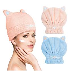 ACWOO Haarturban Handtuch, 2 Stück Mikrofaser Turban Haartrockentuch Haarturban, Kopftuch Handtuch für Lange Haar, Schnelltrocknend Haarhandtücher (Rosa+Blau) von ACWOO