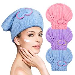 ACWOO Haarturban Handtuch, 3 Stück Mikrofaser Turban Haartrockentuch Haarturban, Kopftuch Handtuch für Lange Haar, Schnelltrocknend Haarhandtücher (Blau+Pink+Lila) von ACWOO