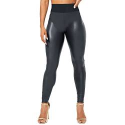 ACemt Leggings Damen Übergröße Lederhose Lederoptik Strumpfhose Lang Thermo Winterleggings Schwarz Patchwork Thermohose High Waist Stretch Strumpfhosen Große Größen Matt Blickdicht Thermostrumpfhose von ACemt