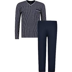 ADAMO Herren Schlafanzug lang 100% Baumwolle, Navy, 4XL I Angenehmer Herren Pyjama lang I Hemd mit V-Ausschnitt & Brusttasche I Hose mit Gesäßtasche von ADAMO