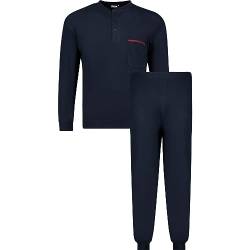 ADAMO Übergrößen Langer Schlafanzug für Männer Marineblau mit Bündchen und Knopfleiste Serie Brian Größe 2XL bis 10XL, Größe:6XL von ADAMO