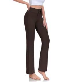 ADANIKI Damen Lange Modal Bequeme Kordelzug Hosen Hohe Taille Sweatpants Lose Gerades Bein Hose für Yoga Sport, Kaffee, X-Groß von ADANIKI