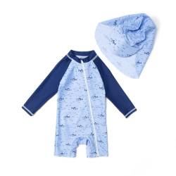 ADAVERANO Baby Jungen Repreve® Recycelter Badeanzug/Sonnenanzug UPF 50+ Einteiliger Ganzlängen-Reißverschluss Kappe.(Fisch,80-86cm) von ADAVERANO