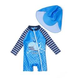 ADAVERANO Baby Jungen Repreve® Recycelter Badeanzug/Sonnenanzug UPF 50+ Einteiliger Ganzlängen-Reißverschluss Kappe.(Wal,92-98cm) von ADAVERANO