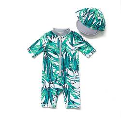 ADAVERANO Baby Jungen Sonnenanzüge UV50+ Badebeklideung EIN-Stück mit kurzen Sleeves mit Sonne Hut.(Die Blätter,80-86Cm) von ADAVERANO