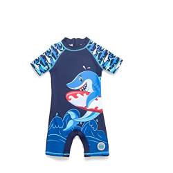 ADAVERANO Baby Jungen Sonnenanzüge UV50+ Badebeklideung EIN-Stück mit kurzen Sleeves mit Sonne Hut.(Skateboard Whale,74-80Cm) von ADAVERANO