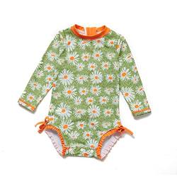 ADAVERANO Baby Mädchen Einteiliger Rashguard UV 50+ Sonnenschutz Lange ärmel Reißverschlüsse Badeanzug mit Sonnenhut.(Die Chrysantheme,80-86Cm) von ADAVERANO