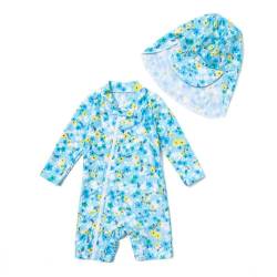 ADAVERANO Baby Mädchen Repreve® Recycelter Badeanzug/Sonnenanzug UPF 50+ Einteiliger Ganzlängen-Reißverschluss mit Kappe.(Gelbe Blüten,86-92cm) von ADAVERANO