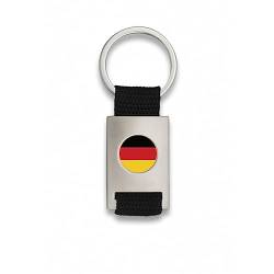 ADCSHOP Schlüsselanhänger mit Deutschland-Flagge auf mattem verchromtem Metall – strapazierfähiges, schwarzes geflochtenes Nylonband – Maße: 8,5 cm – wiegt 33 g, Schwarz/Weiß, Einheitsgröße, schwarz / von ADCSHOP