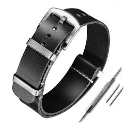 ADDIESDIVE Militärisches Lederarmband 20 mm, klassisches schwarzes Armband für Sportuhren 20 mm, P von ADDIESDIVE