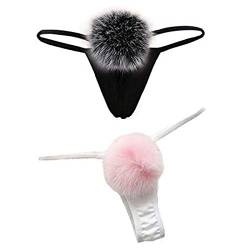 ADESUGATA Damen Tanga Sexy – Mädchen Plüsch Ball Anime Cosplay Kostüm Unterwäsche Sexy Höschen T-Rücken Niedlicher Kaninchenschwanz G-String Fell Ball Club Bikini Slip Höschen 2 Pack von ADESUGATA