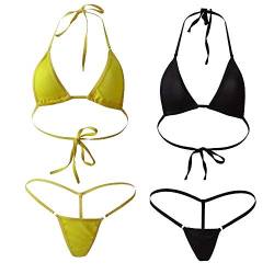 ADESUGATA Sexy Damen-Bikini, kleines Oberteil und sexy G-String-Set, Seiten-Tanga, Bikini, kleines Oberteil, Mini-Unterteil (schwarz + gelb), gelb von ADESUGATA