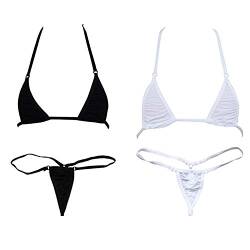 ADESUGATA Sexy Frau Bikini kleines Oberteil und sexy G-String Set Krawatte Seite Tanga Bikini kleines Top Mini Micro Bottom (weiß + schwarz), Weiss/opulenter Garten von ADESUGATA