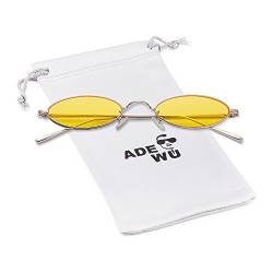 ADEWU Metall Oval & Rund Sonnenbrillen Unisex Mode Vintage Brillen Herren Damen (Oval - Gelb (Linse) + Silber (Rahmen) N) von ADEWU