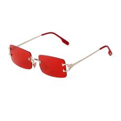 ADEWU Randlose Sonnenbrille Damen Herren Vintage Retro Schmale Brille Klein Rechteckig Metall von ADEWU