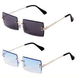 ADEWU Rechteckige Randlose Sonnenbrille Damen Herren Retro Brille Vintage UV400 Unisex Ultra-Leicht von ADEWU