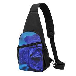 Blaue Rose Blüten Lässige Eine Schulter Kreuz Körper Brust Tasche Brieftasche Telefon Tasche Herren Crossbody Tasche Reise Walking Taille Tasche, Schwarz , Einheitsgröße von ADFSHIDS