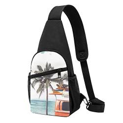 Bunte Bus Palme Casual Eine Schulter Kreuz Körper Brust Tasche Brieftasche Telefon Tasche Männer Crossbody Tasche Reise Wandern Taille Tasche, Schwarz , Einheitsgröße von ADFSHIDS