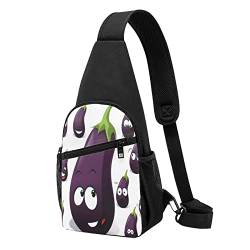 Cartoon Aubergine Casual Eine Schulter Kreuz Körper Brust Tasche Brieftasche Telefon Tasche Männer Crossbody Tasche Reise Walking Taille Tasche, Schwarz , Einheitsgröße von ADFSHIDS