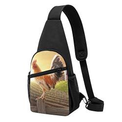 Chicken Rooster Casual One Shoulder Cross Body Chest Bag Wallet Phone Bag Men'S Cross Body Bag Travel Walking Waist Bag, Schwarz , Einheitsgröße von ADFSHIDS