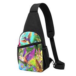 Frühling Blumen Schmetterling Kolibri Casual Eine Schulter Kreuz Körper Brust Tasche Brieftasche Telefon Tasche Herren Crossbody Tasche Reise Walking Taille Tasche, Schwarz , Einheitsgröße von ADFSHIDS