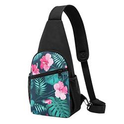 Hawaii Rosa Blume Casual Eine Schulter Kreuz Körper Brust Tasche Brieftasche Telefon Tasche Männer Crossbody Tasche Reise Walking Taille Tasche, Schwarz , Einheitsgröße von ADFSHIDS