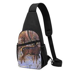 Hirsche Bild Casual Eine Schulter Kreuz Körper Brust Tasche Brieftasche Telefon Tasche Männer Crossbody Tasche Reise Walking Taille Tasche, Schwarz , Einheitsgröße von ADFSHIDS