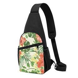 Hojas Tropicales Y Flores Casual One Shoulder Cross Body Chest Bag Wallet Phone Bag Men'S Cross Body Bag Travel Walking Waist Bag, Schwarz , Einheitsgröße von ADFSHIDS