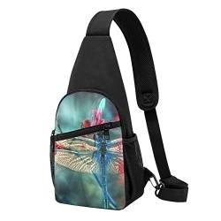 Libelle auf der Blume Casual Eine Schulter Kreuz Körper Brust Tasche Brieftasche Telefon Tasche Herren Crossbody Tasche Reise Walking Taille Tasche, Schwarz , Einheitsgröße von ADFSHIDS