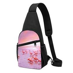 Rosa Flamingos Casual Eine Schulter Kreuz Körper Brust Tasche Brieftasche Telefon Tasche Männer Crossbody Tasche Reise Walking Taille Tasche, Schwarz , Einheitsgröße von ADFSHIDS