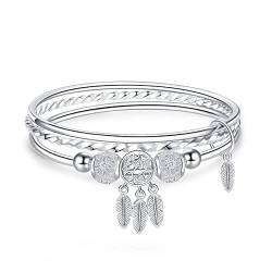 Armband Damen Silber 925,Versilbertes Armband Für Frauen Neuheit Einfache Feder Traumfänger Charmant Silber Armreif Silber Freundschaftsarmbänder Beste Freundin Geschenk Für Weihnachten Geburtstag von ADGJL