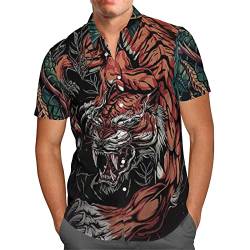 ADITIRCP Herren Drachen bedrucktes Kurzarmhemd Retro 3D Drachen Muster Sommer Hemden Mode Revers Knopf Strand Bluse Top von ADITIRCP