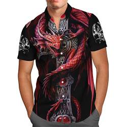 ADITIRCP Herren Drachen bedrucktes Kurzarmhemd Retro 3D Drachen Muster Sommer Hemden Mode Revers Knopf Strand Bluse Top von ADITIRCP