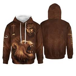 ADITIRCP Herren Vintage Kreuz Löwe Hoodie 3D All Over Jesus Druck Langarm Kapuzenpullover Sweatshirt mit Tasche von ADITIRCP