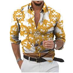 ADITIRCP Lässiges Luxus-Barock-Hemd für Herren Trendige Kette Bedruckt Langarm-Hemden schmale Passform Button-Down-Revers-Bluse von ADITIRCP